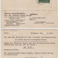 Greifswald Mühle Tschirnhorsky 1940 Gutschrift über Kartoffelwalzmehsäcke