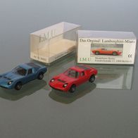 2* Lamborghini Miura rot + hellblaumetallic lackiert IMU #8002 1:87 OVP