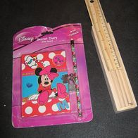 Niedliches Minnie Mouse Tagebuch Secret Diary + Holzschachtel mit Buntstifte NEU 1117