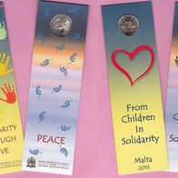 2016 & 2017 Beide Coincards MALTA LOVE & PEACE Von Kindern mit Solidarität mit 2 Euro