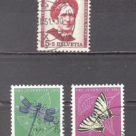 Schweiz, 1951, Mi. 561, 562, 563, Pro Juventute, 3 Briefm., gest
