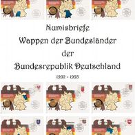 Numisbriefe "Wappen der Bundesländer" mit 1 DM Münzen vergoldet.