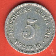 Kaiserreich 5 Pfennig 1912 G