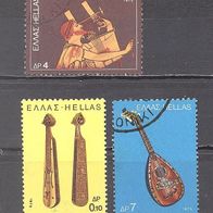 Griechenland, 1975, Musikinstrumente, 3 Briefm., gest./ ungest.