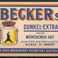 ALT ! Bieretikett Brauerei Becker St. Ingbert † 1998 Saarpfalz-Kreis Saarland