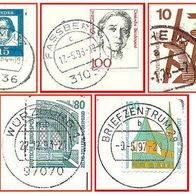 432 Deutsche Bundespost - fünf gestempelte Briefmarken verschiedene Werte