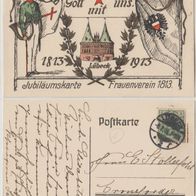 Lübeck AK 1913 Frauenverein Jubiläumskarte Erhaltung-1 wegen Stempelflecke