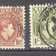 Nigeria, 1938, 2 Briefm. der Dauerserie, gest.