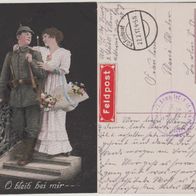 Feldpost 1917 mit Aufkleber Rot Feldpost Motiv O bleib bei mir- Schöner Briefstempel
