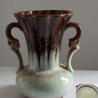alte Vase 1950er Jahre mit Laufglasur und zwei Henkeln