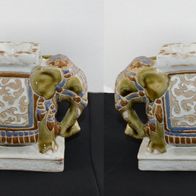 Keramik Elefant mit beigem Aschenbecher auf dem Rücken