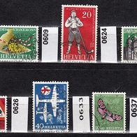 Schweiz Mi. Nr. 608 + 609 + 624 + 625 + 626 + 633 + 637 o <
