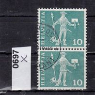 Schweiz Mi. Nr. 697 x - 2-fach senkr. - Postgeschichtliche Motive u. Baudenkmäler o <