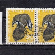 Schweiz Mi. Nr. 829 - 2-fach - "Pro Juventute" 1965 Wildtiere: Dachse o <