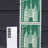 Schweiz Mi. Nr. 886 - 2-fach senkrech - Postgeschichtliche Motive u. Baudenkmäler o <