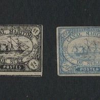 Ägypten, Suez - Kanal - Gesellschaft 1868, Mi.1 + 3 les