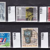 Schweiz Mi. Nr. 1149 + 1150 + 1151 + 1153 + 1154 + 1160 o <