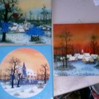 3 Wandfliesenbilder " Wintermotiv"