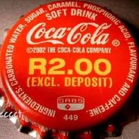 R 2,00 $ Coca-Cola Coke soda Kronkorken Süd-Afrika Südafrika 2002 neu in unbenutzt