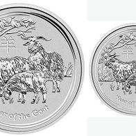 Australien - Lunar - 2015 - 50 Cent + 1 Dollar Silber - SELTEN