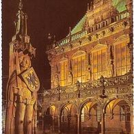 Bremen 1950er Jahre - Rathaus und Roland bei Nacht, AK 157 Ansichtskarte Postkarte
