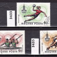 Ungarn Mi. Nr. 3433 + 3434 + 3435 Olymp. Sommerspiele 1980 in Moskau o <