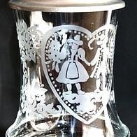 WMF Glas Bierkrug mit Zinn Deckel und Ornamentierung