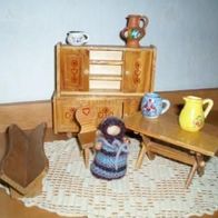 Puppenstube, Puppenmöbel, Bauernstube, alt, 9 Teile