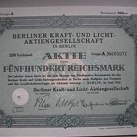 Aktie Berliner Kraft- und Licht-AG 500 RM 1931