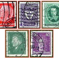 410 Deutsches Reich - fünf gestempelte Briefmarken verschiedene Werte