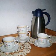 Kaffee - Set, Isolierkanne & 4 Tassen, modern, gemarkt + NEU! 9 Teile