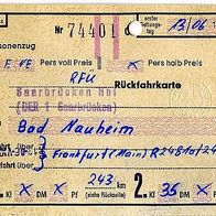 alte Fahrkarte DB 74401 Saarbrücken-Bad Nauheim vom 13.06.1965