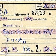 alte Fahrkarte DB 87323 Timmendorferstrand-Saarbrücken vom 16.10.1973