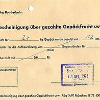 DB Gepäckfracht Bescheinigung Saarbrücken vom 27.12.1973
