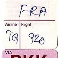 Gepäckschein Thai Airways Yangon-Frankfurt 1999
