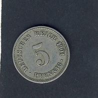 Kaiserreich 5 Pfennig 1901 A.