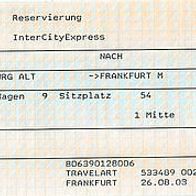 Fahrkarte DB Platzreservierung 807901124 Hamburg Altona-Frankfurt vom 25.09.2003