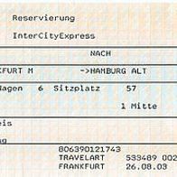 Fahrkarte DB Platzreservierung 807901146 Frankfurt Hamburg Altona vom 18.09.2003