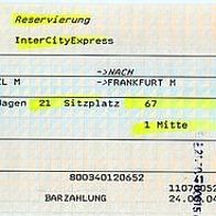 Fahrkarte DB Platzreservierung 997996215 Brüssel Frankfurt vom 21.10.2004