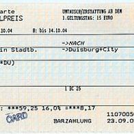 Fahrkarte DB 873364 Berlin Stadtbahn > Duisburg vom 13.10.2004