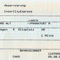 Fahrkarte DB 997877613 Platzreservierung ICE Hamburg-Altona-Frankfurt vom 13.09.2004