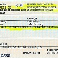 Fahrkarte Rückfahrkarte Duisburg-Arnhem NL von 2004