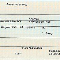 Fahrkarte DB 763813783 Platzreservierung Prag-Holesovice-Dresden vom 19.10.2005