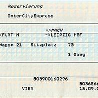 Fahrkarte DB Platzreservierung 763813735 Frankfurt-Leipzig vom 05.10.2005