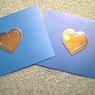 2 Karten mit vergoldeten Edelstahl-Herzen