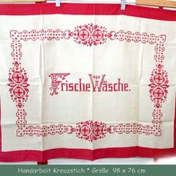 Omas Wäsche * Kreuzstich besticktes Tuch Leinen 76 x 98 cm * Frische Wäsche *
