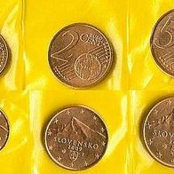 2009 Lose Kursmünzen Slowakei Slovensko 1 Cent & 2 Cent & 5 Cent UNC Prägefrisch