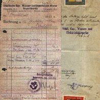 Städtisches Gas-Wasser-und E-Werk Hoyerswerda Rechnung 1934 das Original!