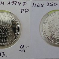 BRD 5 DM 1974 -F- "25 Jahre Grundgesetz" PP Silber Max. 250.000 Ex.
