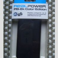 Realpower 180793 PB-6k Color Edition Powerbank 6000 mAh Schwarz/ Grün NEU & OVP